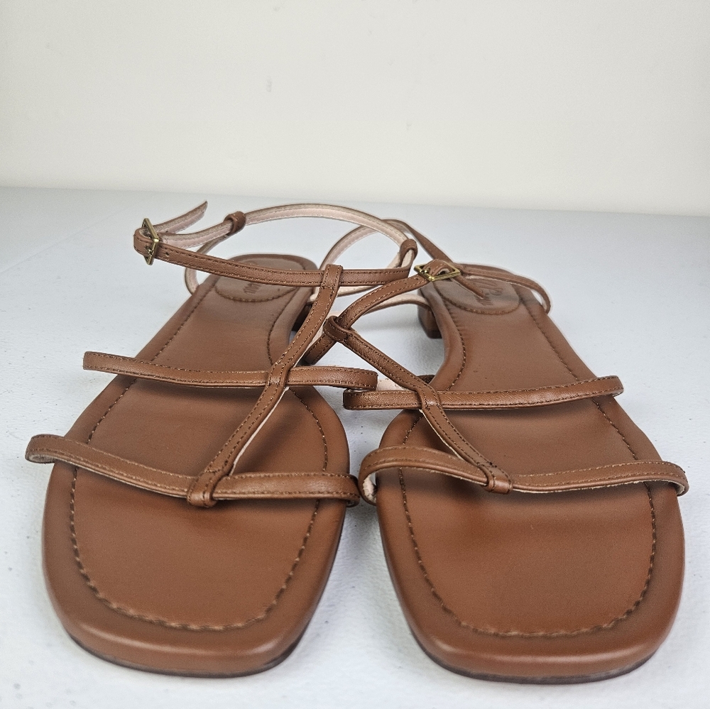 J. Crew Abbie Women's Brown Leather Double T-Strap Sandals Size 10